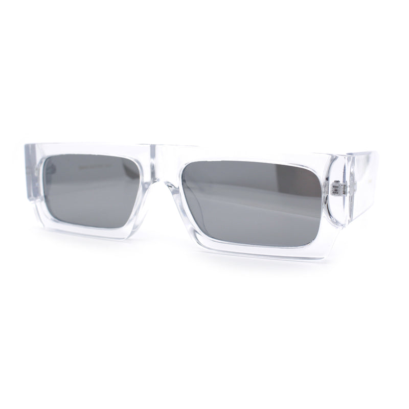 Narrow Rectangle Flat Top Horn Rim Thick Temple Plastic Sunglasses