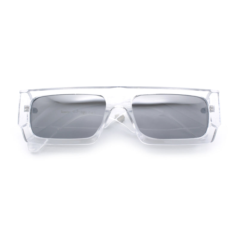 Narrow Rectangle Flat Top Horn Rim Thick Temple Plastic Sunglasses
