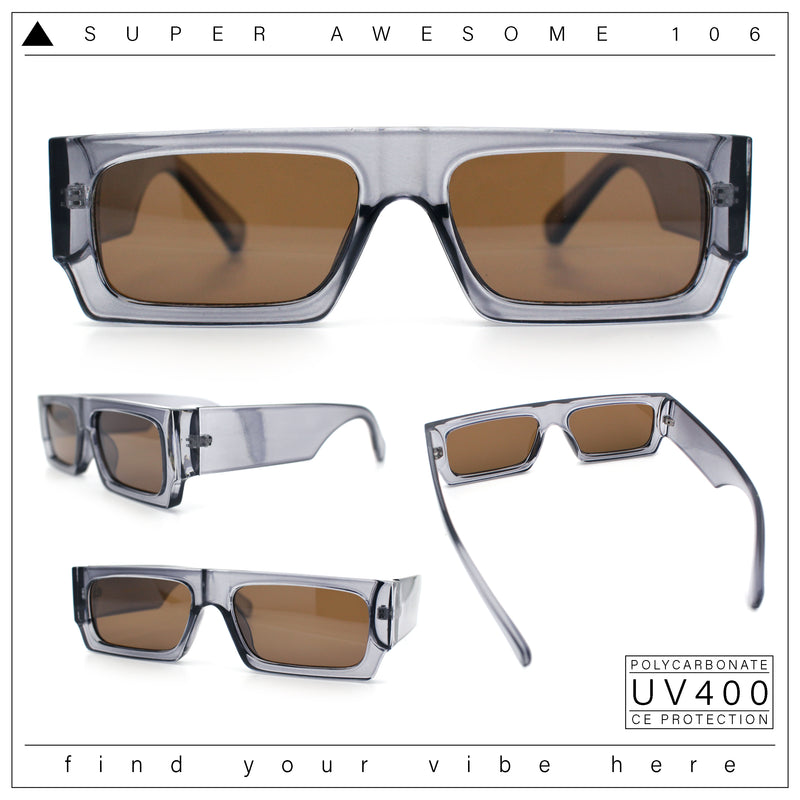 Narrow Rectangle Flat Top Horn Rim Thick Temple Plastic Sunglasses