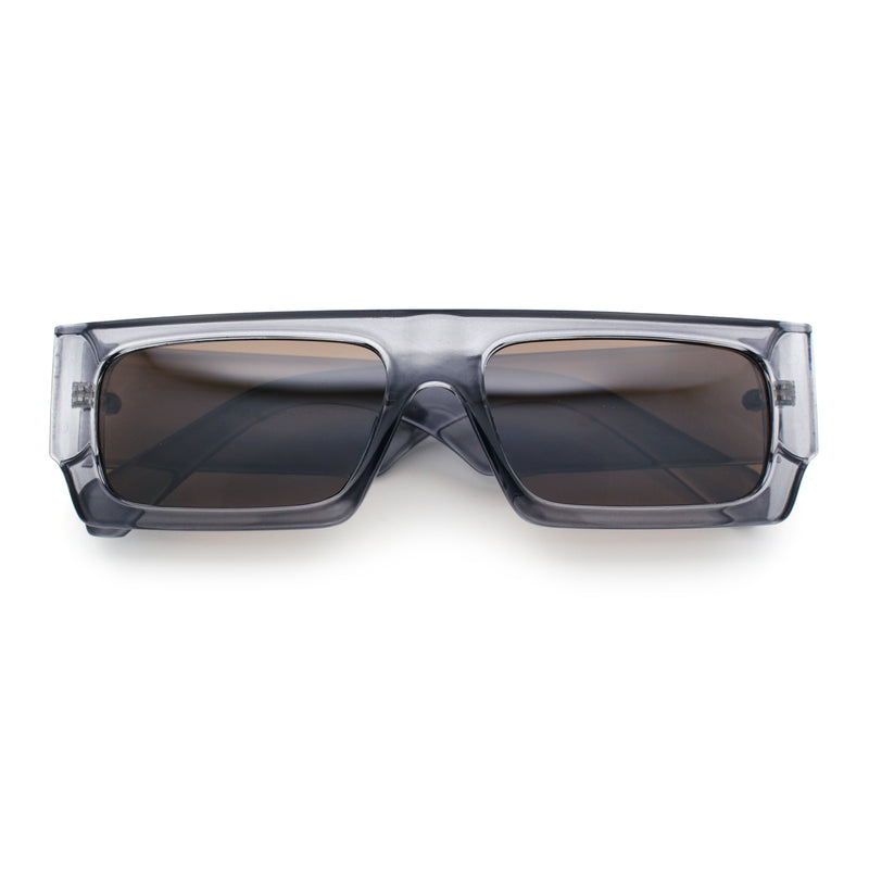 Narrow Rectangle Flat Top Horn Rim Thick Temple Plastic Sunglasses