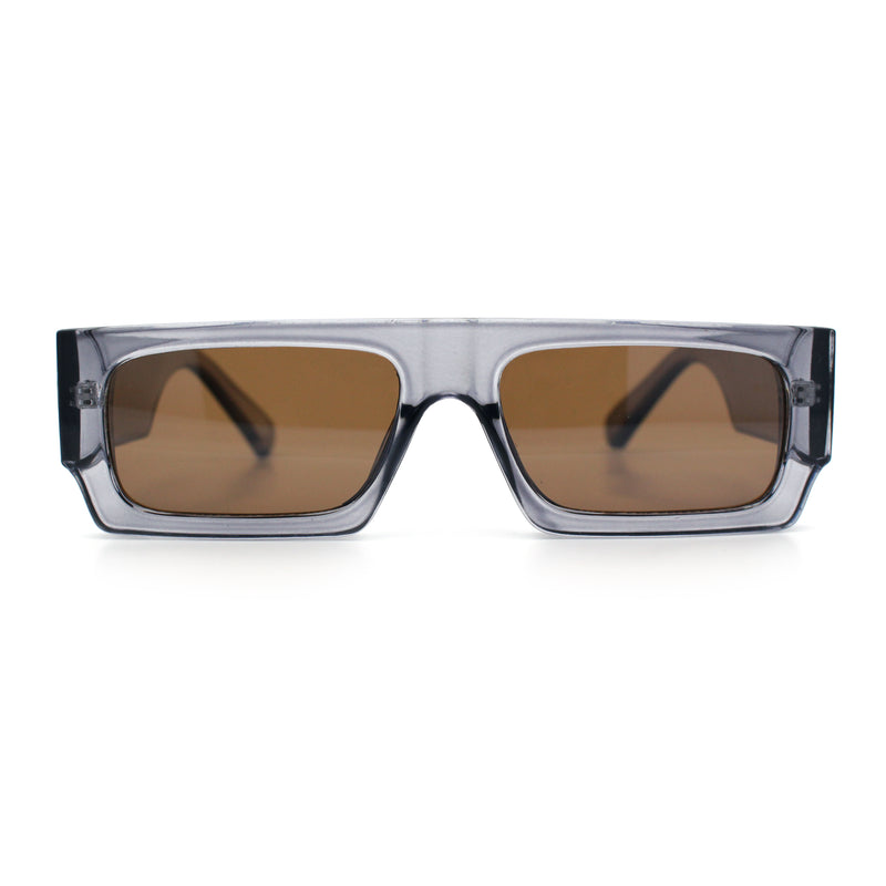 Narrow Rectangle Flat Top Horn Rim Thick Temple Plastic Sunglasses