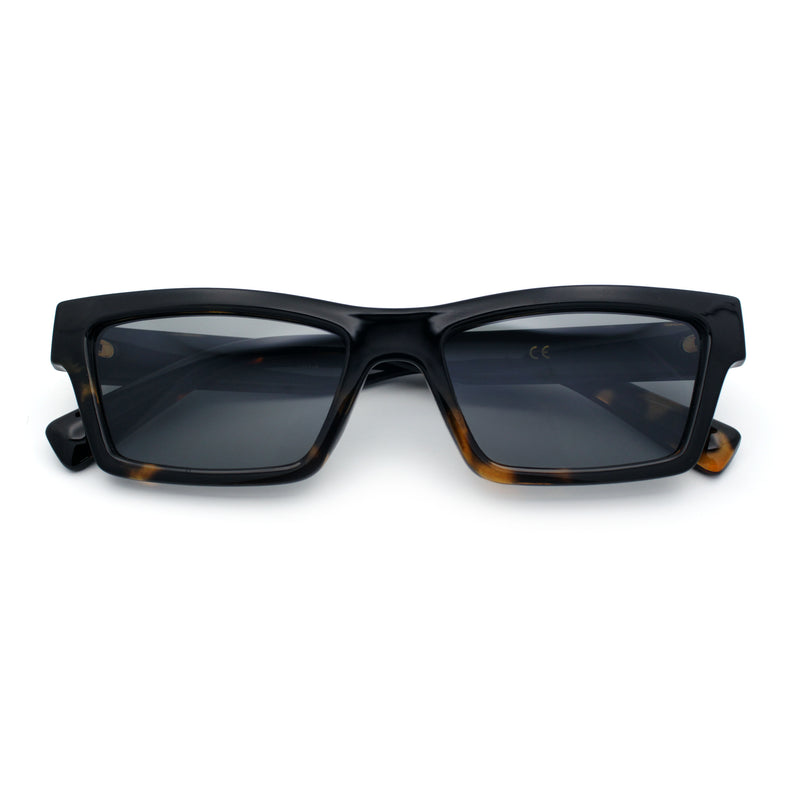 Hipster Dad Fashion Narrow Rectangle Thick Plastic Horn Rim Sunglasses