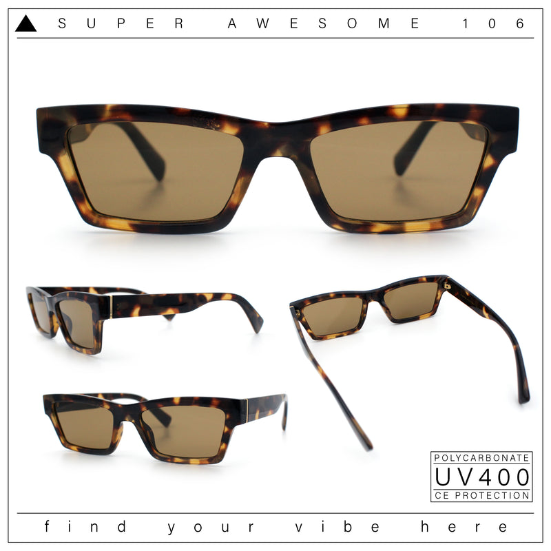 Hipster Dad Fashion Narrow Rectangle Thick Plastic Horn Rim Sunglasses