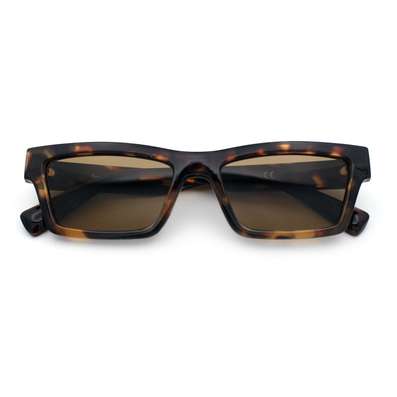 Hipster Dad Fashion Narrow Rectangle Thick Plastic Horn Rim Sunglasses