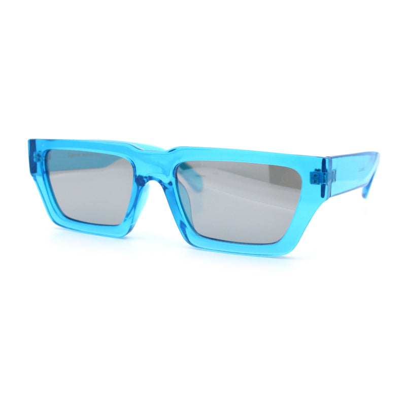 Neon Mod Silver Mirror Narrow Rectangle Cat Eye Plastic Retro Sunglasses