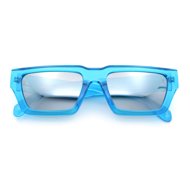 Neon Mod Silver Mirror Narrow Rectangle Cat Eye Plastic Retro Sunglasses