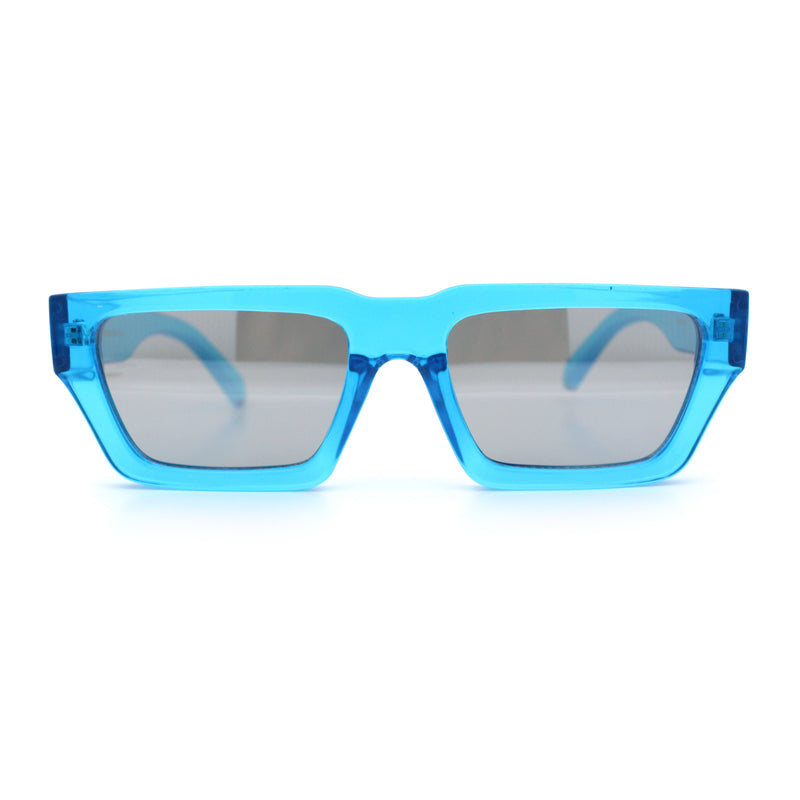 Neon Mod Silver Mirror Narrow Rectangle Cat Eye Plastic Retro Sunglasses
