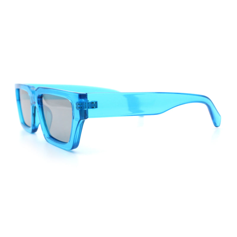 Neon Mod Silver Mirror Narrow Rectangle Cat Eye Plastic Retro Sunglasses