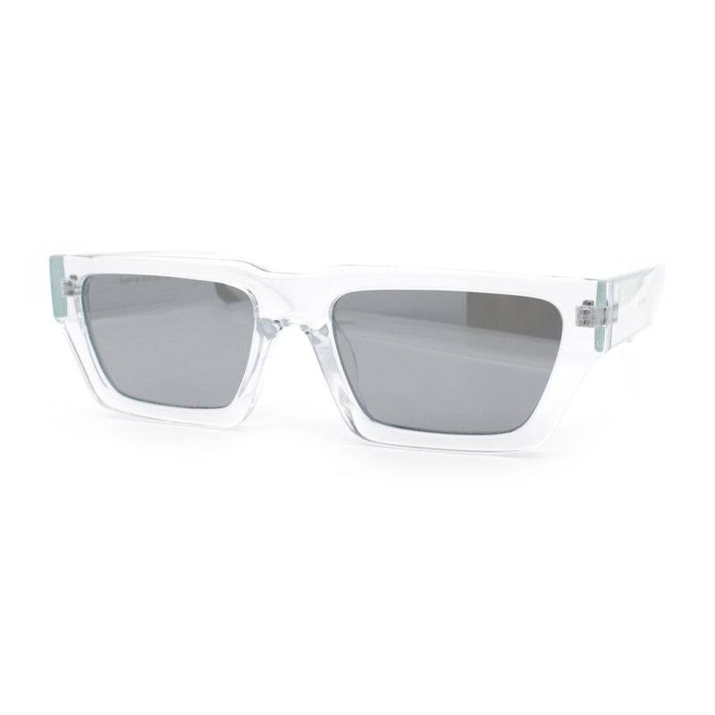 Neon Mod Silver Mirror Narrow Rectangle Cat Eye Plastic Retro Sunglasses