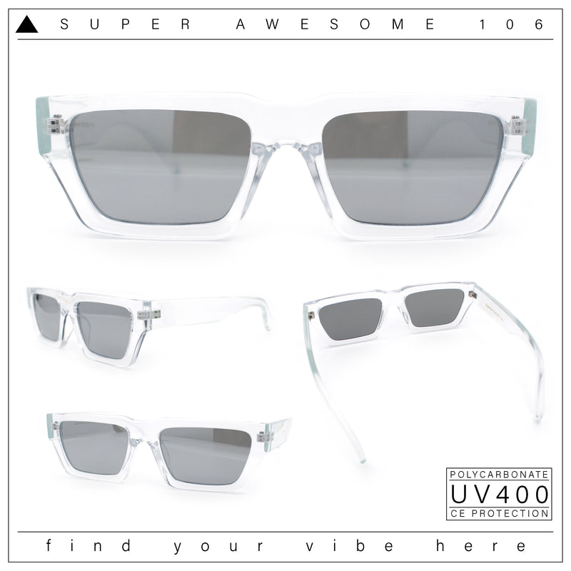 Neon Mod Silver Mirror Narrow Rectangle Cat Eye Plastic Retro Sunglasses