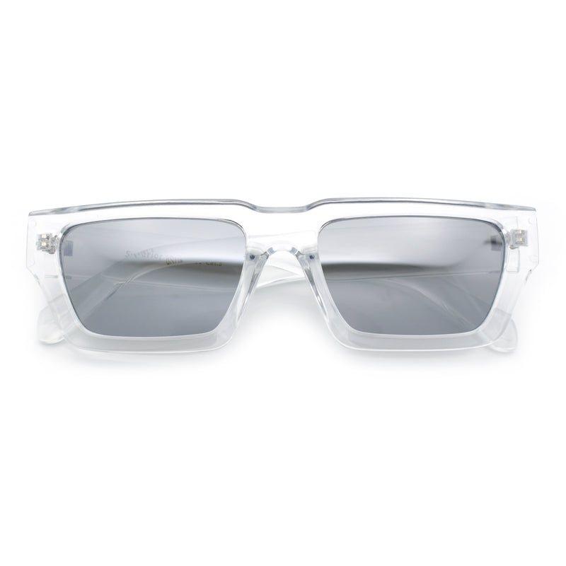 Neon Mod Silver Mirror Narrow Rectangle Cat Eye Plastic Retro Sunglasses