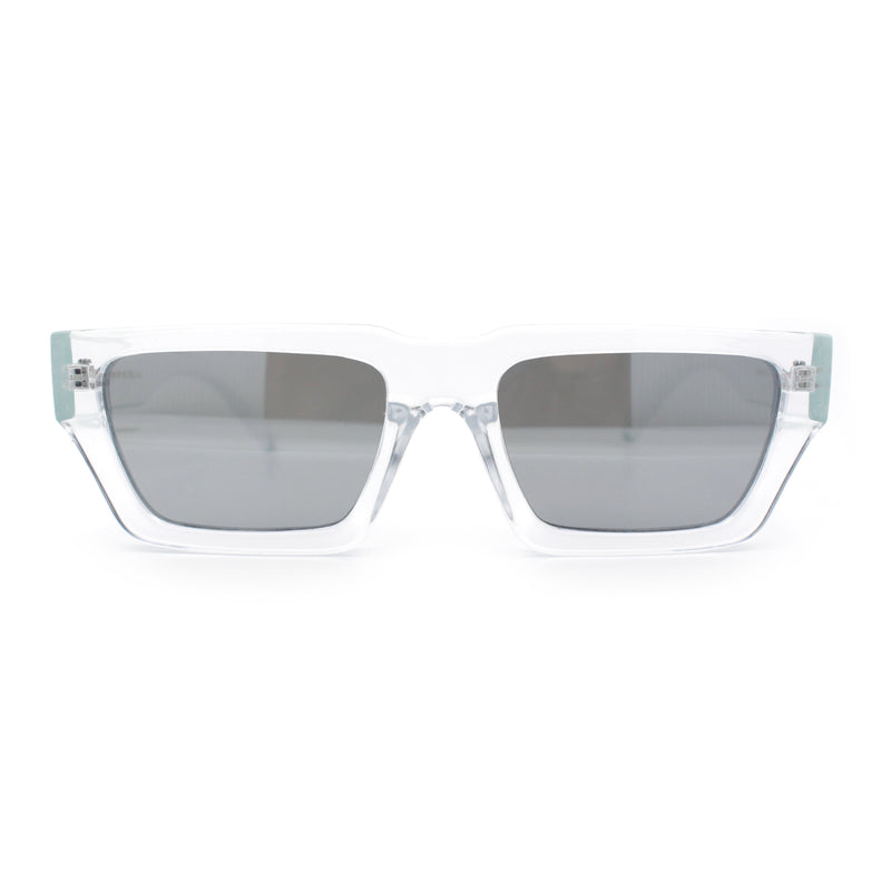 Neon Mod Silver Mirror Narrow Rectangle Cat Eye Plastic Retro Sunglasses