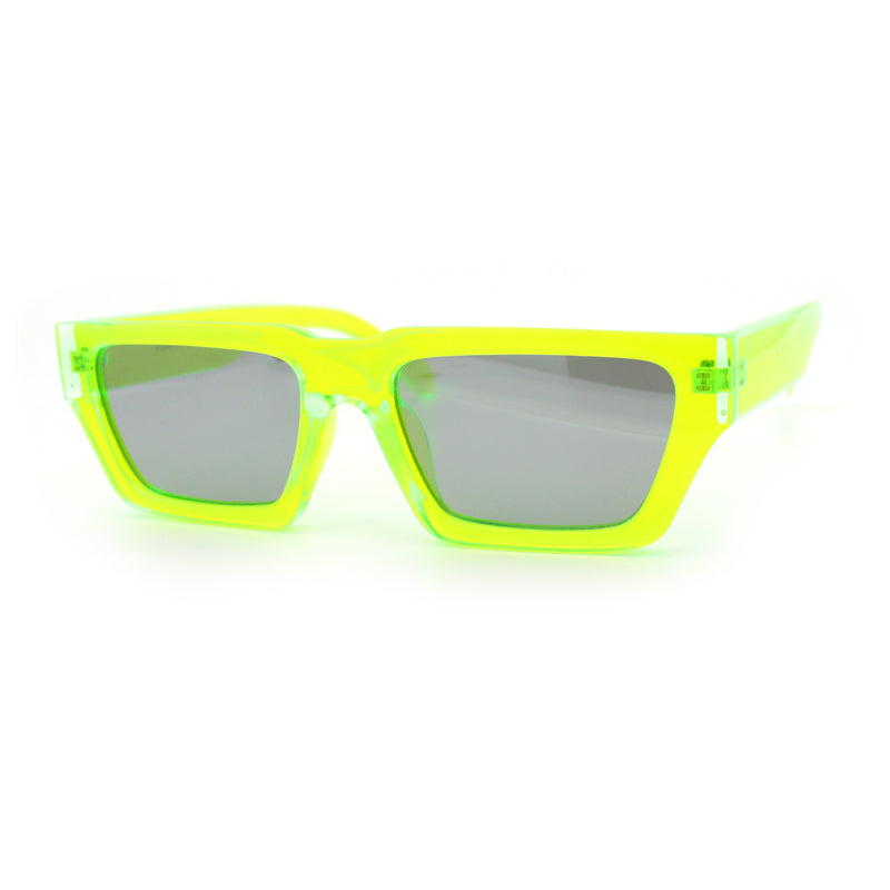 Neon Mod Silver Mirror Narrow Rectangle Cat Eye Plastic Retro Sunglasses