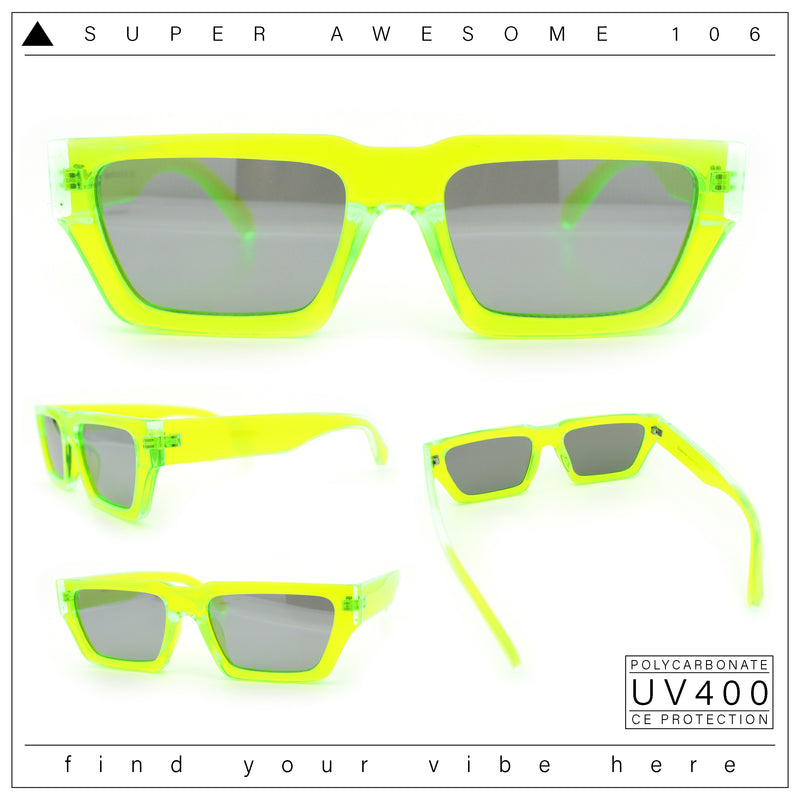 Neon Mod Silver Mirror Narrow Rectangle Cat Eye Plastic Retro Sunglasses
