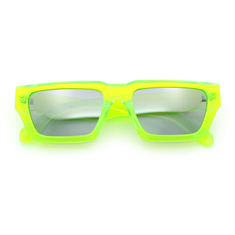Neon Mod Silver Mirror Narrow Rectangle Cat Eye Plastic Retro Sunglasses