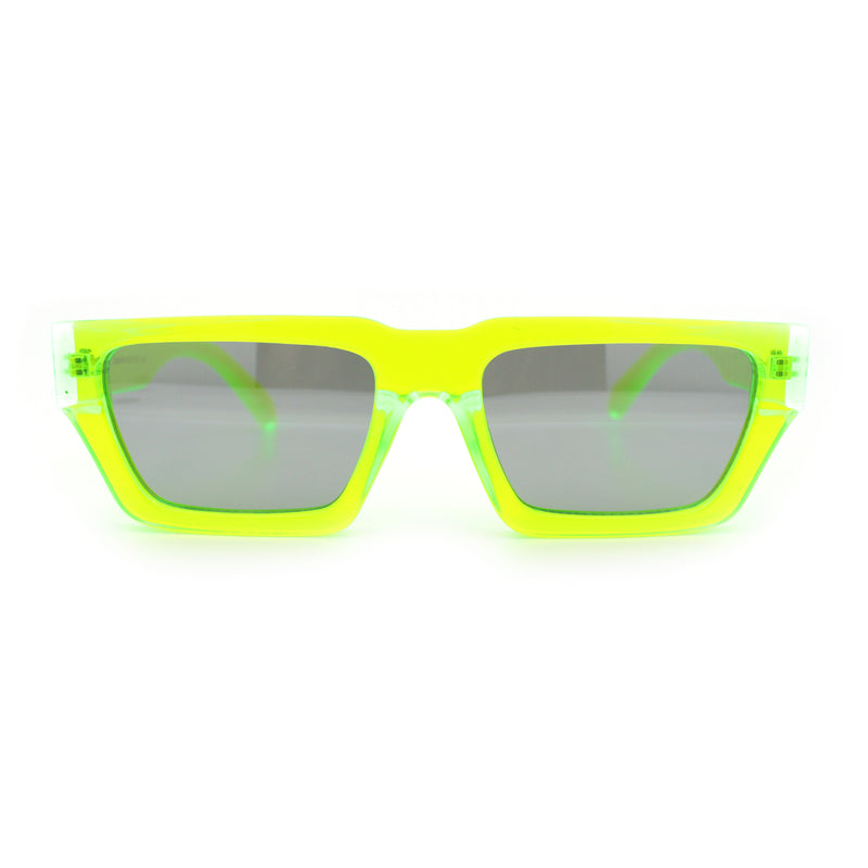 Neon Mod Silver Mirror Narrow Rectangle Cat Eye Plastic Retro Sunglasses