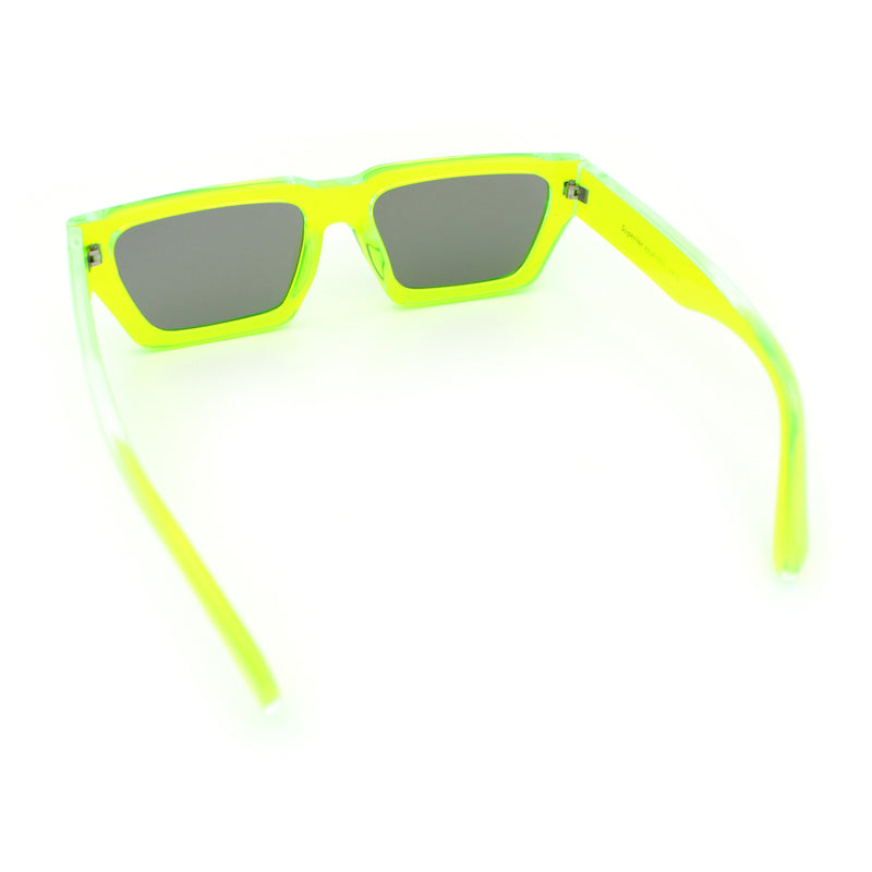 Neon Mod Silver Mirror Narrow Rectangle Cat Eye Plastic Retro Sunglasses