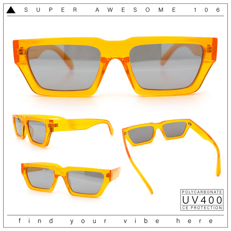 Neon Mod Silver Mirror Narrow Rectangle Cat Eye Plastic Retro Sunglasses