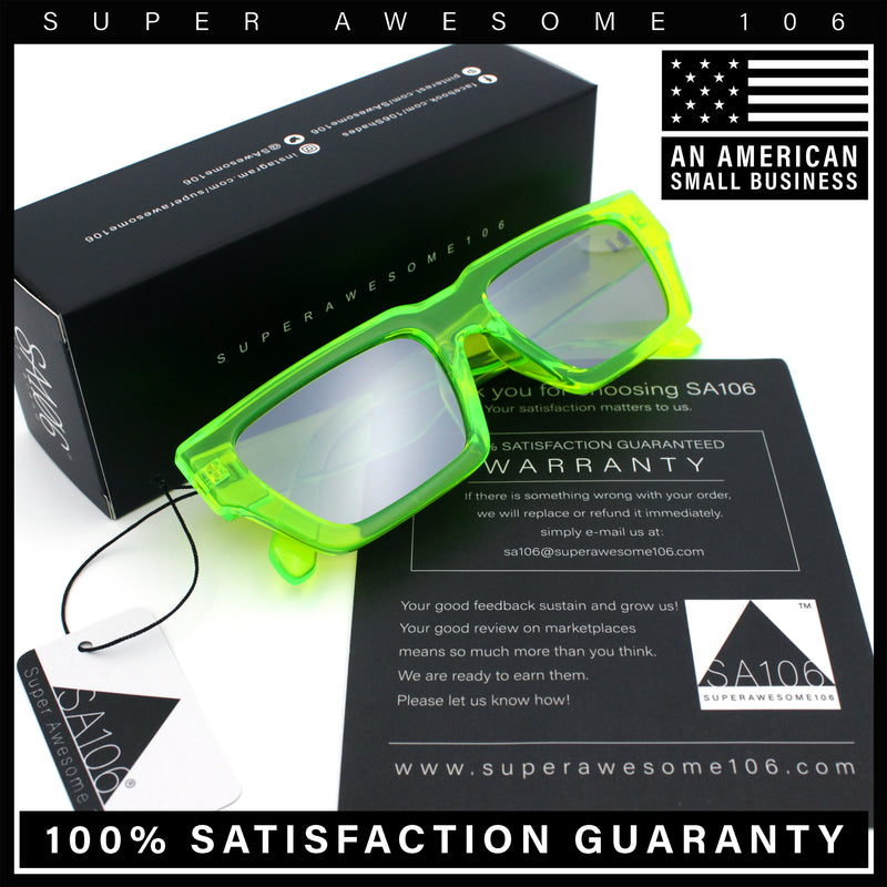 Neon Mod Silver Mirror Narrow Rectangle Cat Eye Plastic Retro Sunglasses