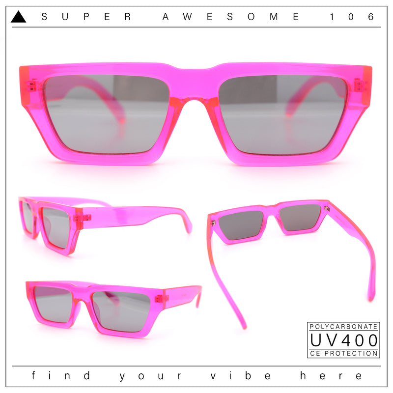 Neon Mod Silver Mirror Narrow Rectangle Cat Eye Plastic Retro Sunglasses