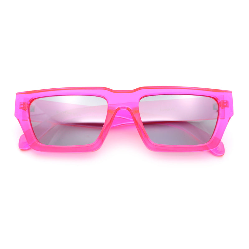 Neon Mod Silver Mirror Narrow Rectangle Cat Eye Plastic Retro Sunglasses