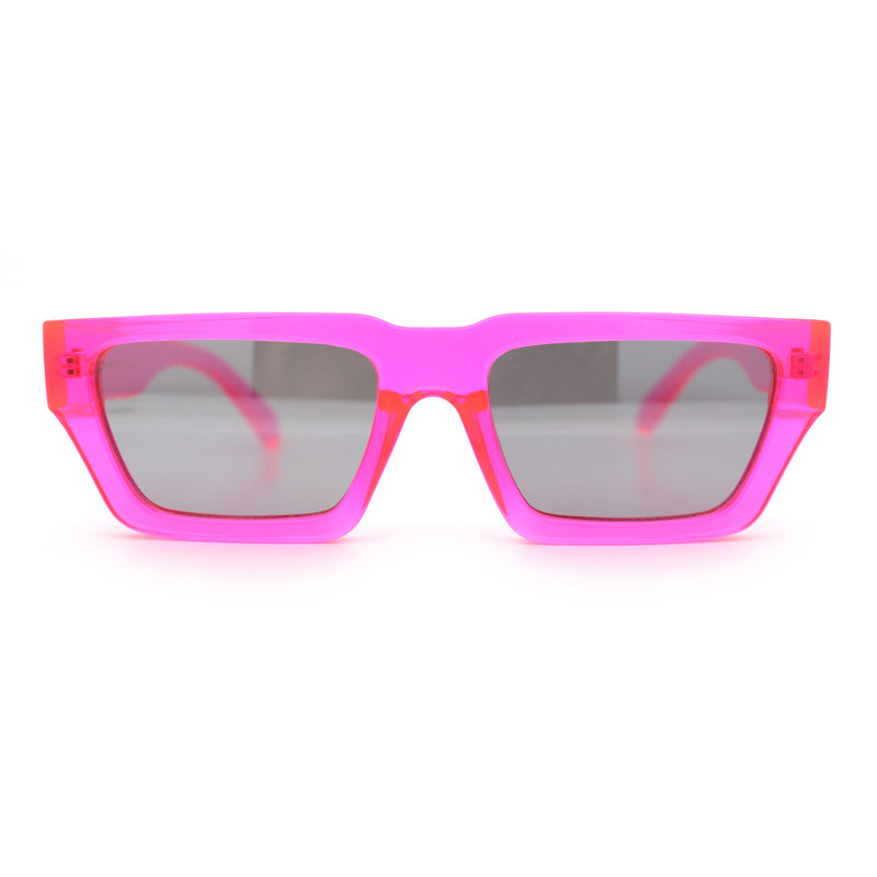 Neon Mod Silver Mirror Narrow Rectangle Cat Eye Plastic Retro Sunglasses