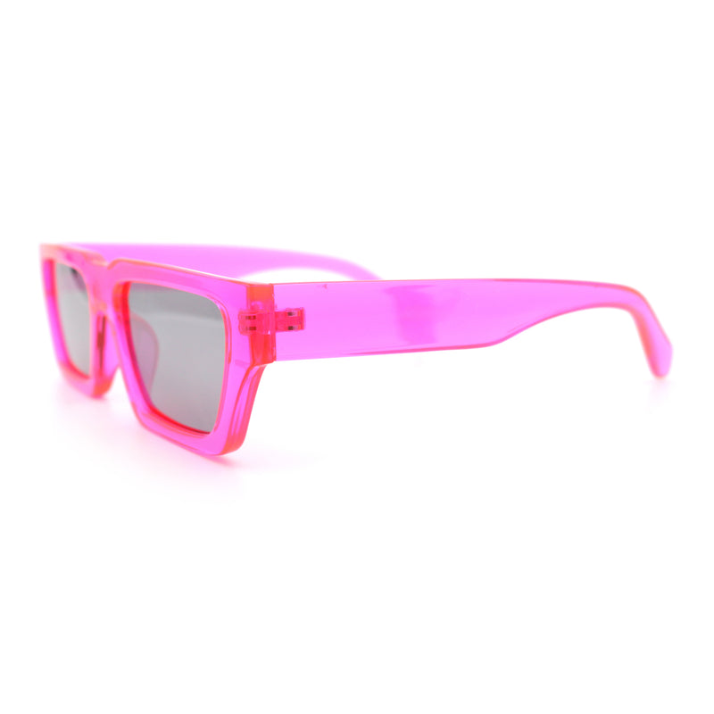 Neon Mod Silver Mirror Narrow Rectangle Cat Eye Plastic Retro Sunglasses