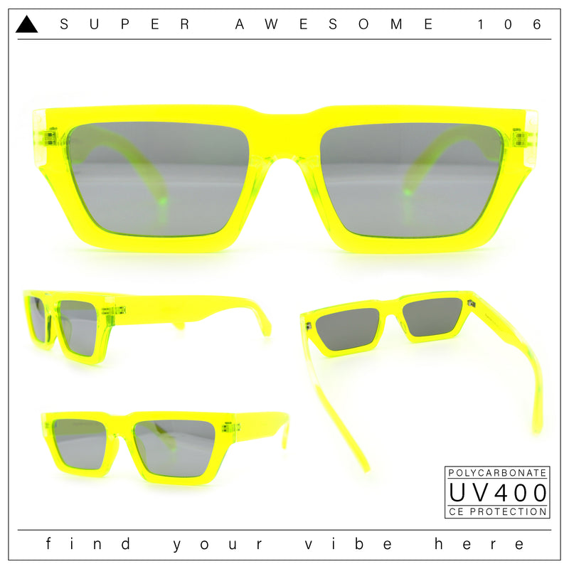 Neon Mod Silver Mirror Narrow Rectangle Cat Eye Plastic Retro Sunglasses
