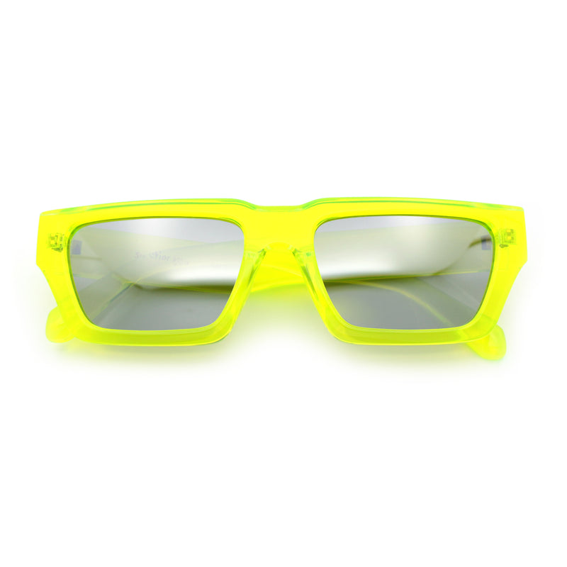Neon Mod Silver Mirror Narrow Rectangle Cat Eye Plastic Retro Sunglasses