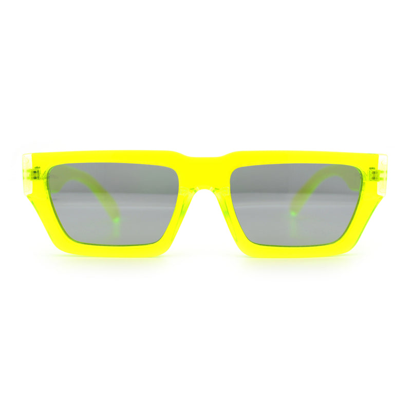 Neon Mod Silver Mirror Narrow Rectangle Cat Eye Plastic Retro Sunglasses