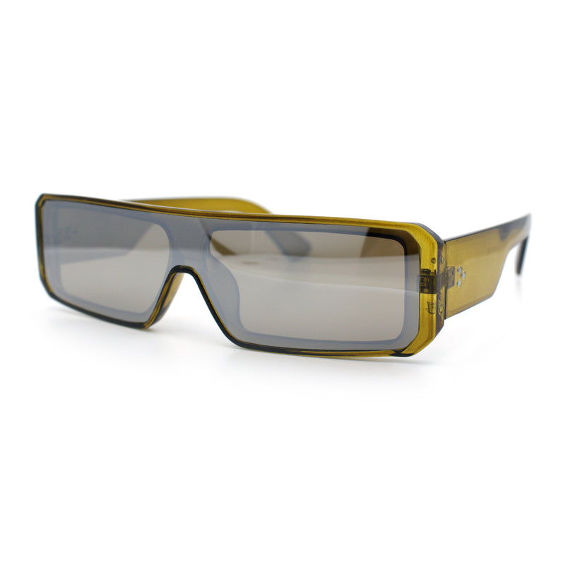 Bold Narrow Rectangle Shield Inset Lens 80s Robotic Plastic Sunglasses