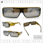 Bold Narrow Rectangle Shield Inset Lens 80s Robotic Plastic Sunglasses