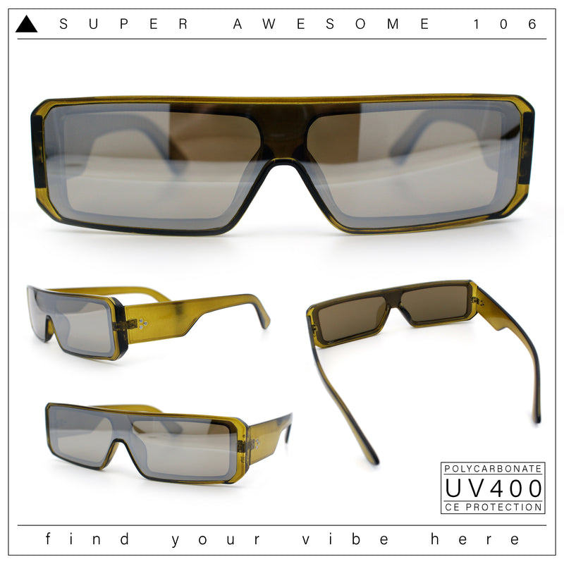 Bold Narrow Rectangle Shield Inset Lens 80s Robotic Plastic Sunglasses