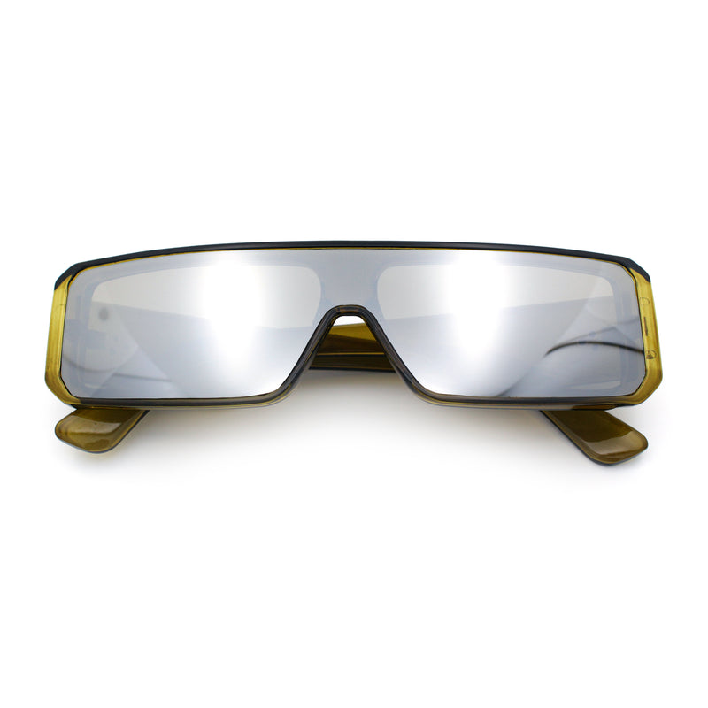 Bold Narrow Rectangle Shield Inset Lens 80s Robotic Plastic Sunglasses
