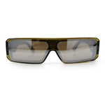 Bold Narrow Rectangle Shield Inset Lens 80s Robotic Plastic Sunglasses