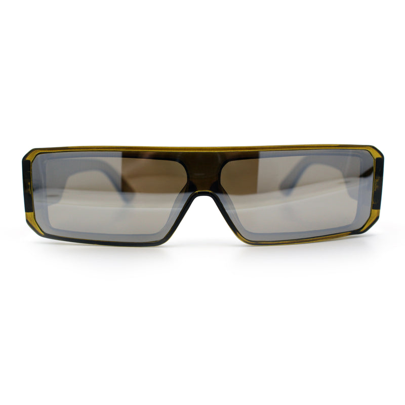 Bold Narrow Rectangle Shield Inset Lens 80s Robotic Plastic Sunglasses