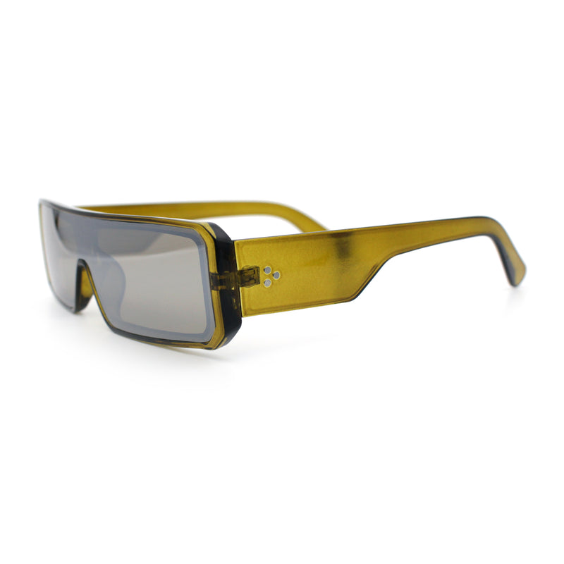 Bold Narrow Rectangle Shield Inset Lens 80s Robotic Plastic Sunglasses