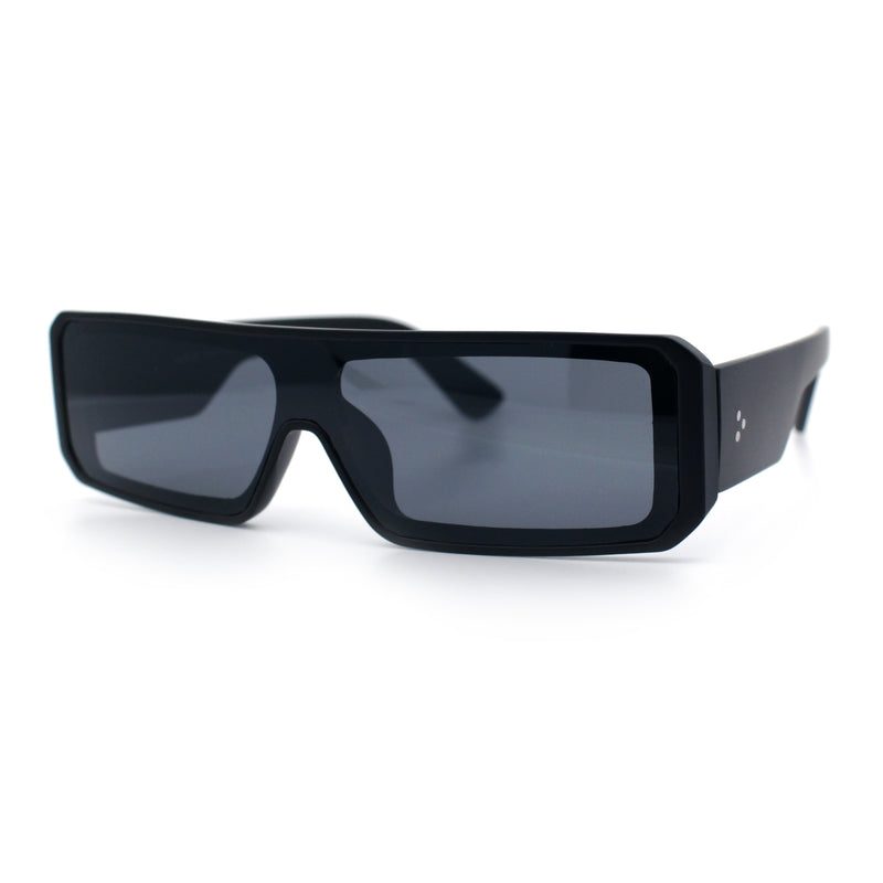 Bold Narrow Rectangle Shield Inset Lens 80s Robotic Plastic Sunglasses