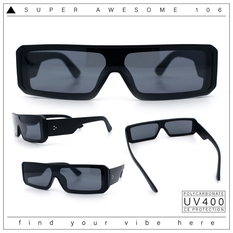 Bold Narrow Rectangle Shield Inset Lens 80s Robotic Plastic Sunglasses