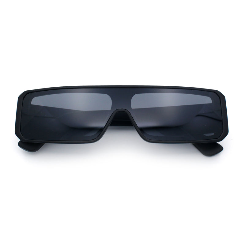 Bold Narrow Rectangle Shield Inset Lens 80s Robotic Plastic Sunglasses