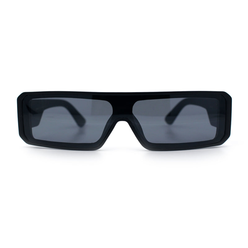 Bold Narrow Rectangle Shield Inset Lens 80s Robotic Plastic Sunglasses