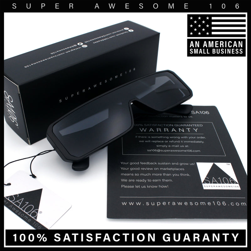 Bold Narrow Rectangle Shield Inset Lens 80s Robotic Plastic Sunglasses