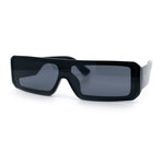 Bold Narrow Rectangle Shield Inset Lens 80s Robotic Plastic Sunglasses