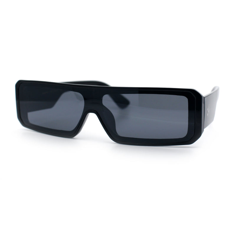 Bold Narrow Rectangle Shield Inset Lens 80s Robotic Plastic Sunglasses