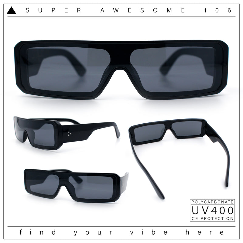 Bold Narrow Rectangle Shield Inset Lens 80s Robotic Plastic Sunglasses