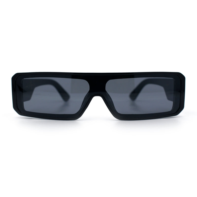 Bold Narrow Rectangle Shield Inset Lens 80s Robotic Plastic Sunglasses