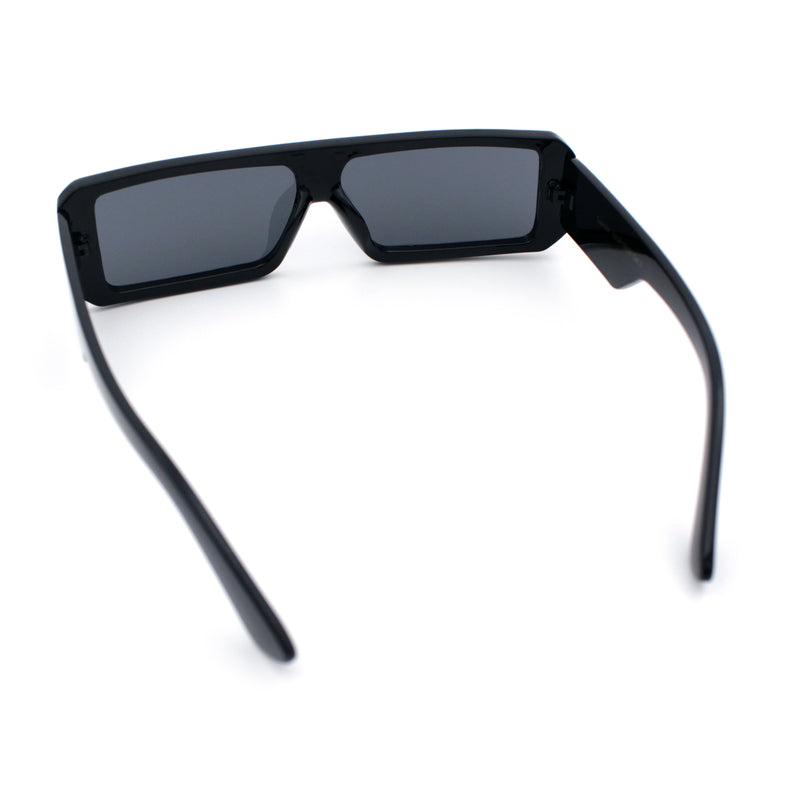 Bold Narrow Rectangle Shield Inset Lens 80s Robotic Plastic Sunglasses