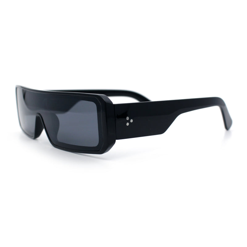 Bold Narrow Rectangle Shield Inset Lens 80s Robotic Plastic Sunglasses