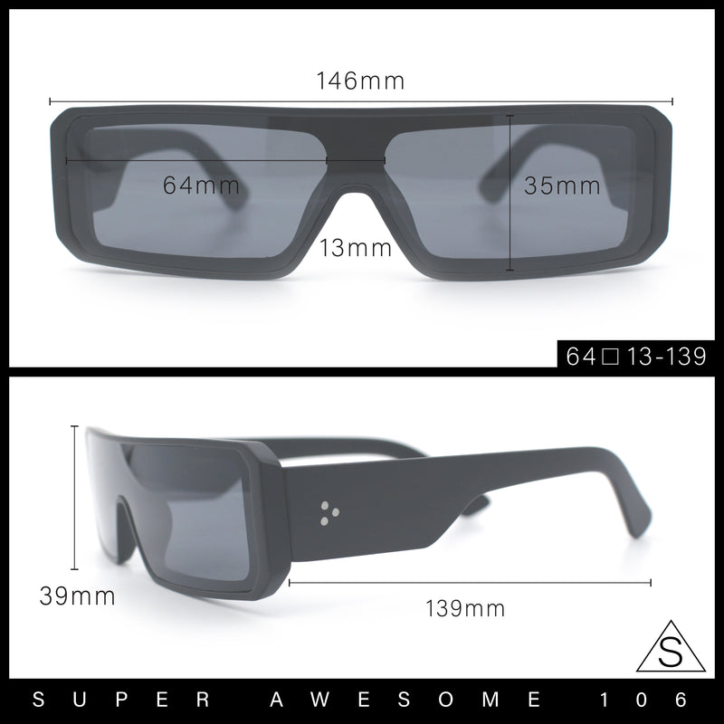 Bold Narrow Rectangle Shield Inset Lens 80s Robotic Plastic Sunglasses