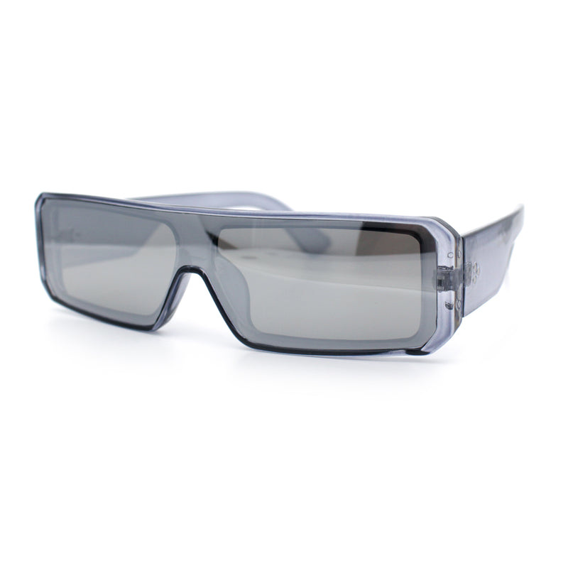 Bold Narrow Rectangle Shield Inset Lens 80s Robotic Plastic Sunglasses